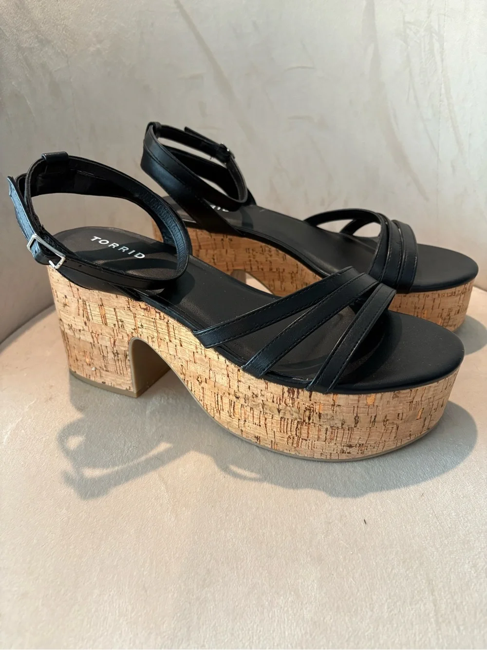 Torrid Black Faux-Leather Cork Platform Sandals 9.5 Wide